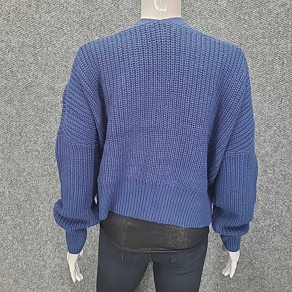 Womens Open Front Cardigan X-Large Size Navy Blue Long Sleeves Sweater